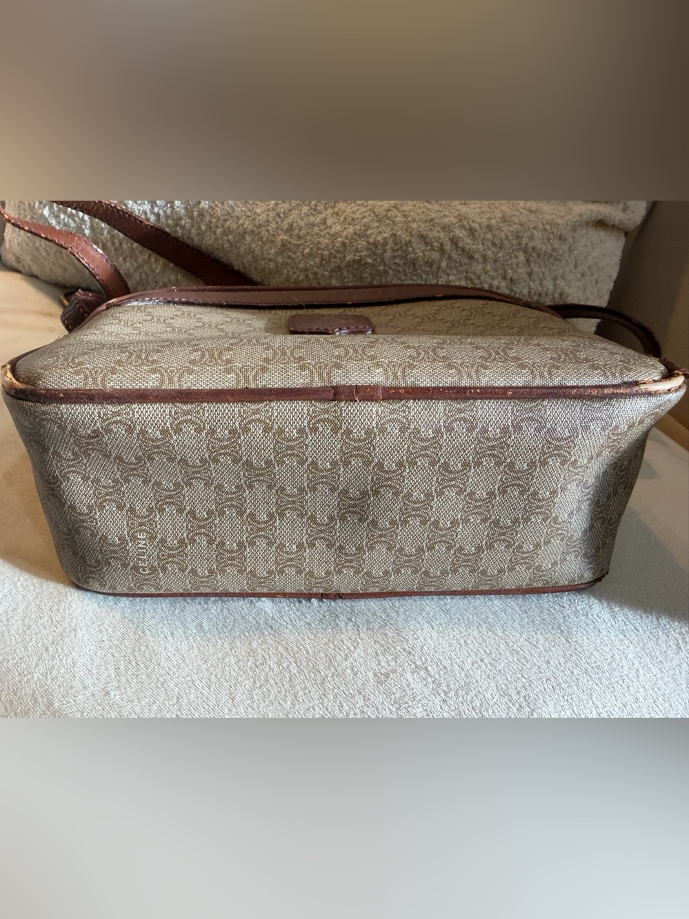 Vintage CELINE Macadam Camera Bag Crossbody Greige & Maroon Leather - Picture 8 of 15
